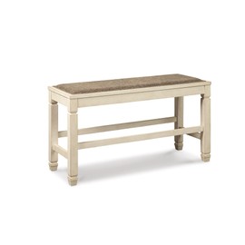 Signature Design by Ashley Bolanburg Double Upholstered Bench, Counter Height, Whitewash