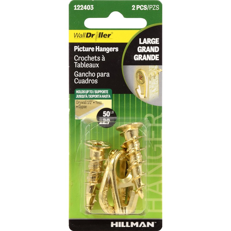 Hillman 122403 Small Self-Drilling White Wall Driller Picture Hangers 50lbs