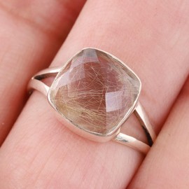 Facettiert Goldener Rutil Ring 925 Sterling Silber Ring handgemachter Ring für Frauen (8)