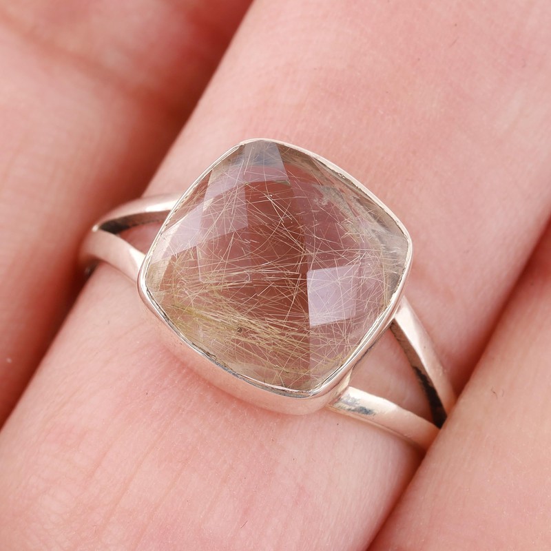 Facettiert Goldener Rutil Ring 925 Sterling Silber Ring handgemachter Ring