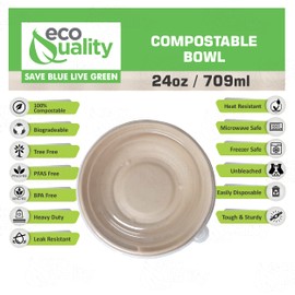 [150 Pack] 24 oz Round Disposable Compostable Paper Bowls with Dome Lids Heavy-Duty, Eco-Friendly Natural Bagasse Unbleached, Heat Resistant, 100% Biodegradable Salad Bowls Alternative to Plastic