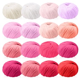 Threlaco 16 Skeins Cotton Yarn for Crochet Knitting Soft Fine Yarn for Blankets and Clothes Yarn for Crocheting Blankets Cotton Crochet Yarn for DIY Craft, Each 50g/185yard, 16 Colors (Pink Series)