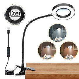 10X Magnifying Glass with Light, Clip on Mganifier with Light, 48 LED Desk Magnifying Glass wtih Clamp, 3 Modes Dimmable Magnifying LED Lamps for Bed Work Crafts DIY B