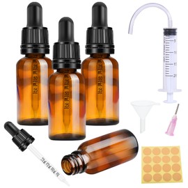 Nuts OT nuts Pipette Bottle 20 ml Pack of 4 Dropper Bottle Dropper Bottle with Pipette Small with 5 Accessories Aromatherapy for Essential Oils Liquid Dyes Fragrances Pharmacist Bottle (Brown)