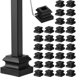 Iron Baluster Shoes Stair Flat Shoe with Screw and Hex Wrench for 1/2 Inch Square Scroll Basket Twist Knuckle Staircase Balusters Metal Spindle Railing, Satin Black (19 Pcs)