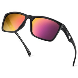 KastKing FlatRock Polarized Sport Sunglasses for Men and Women, Ideal for Driving Fishing Cycling Running, UV Protection - Color: Gloss Black | Smoke - Lavendar Mirror