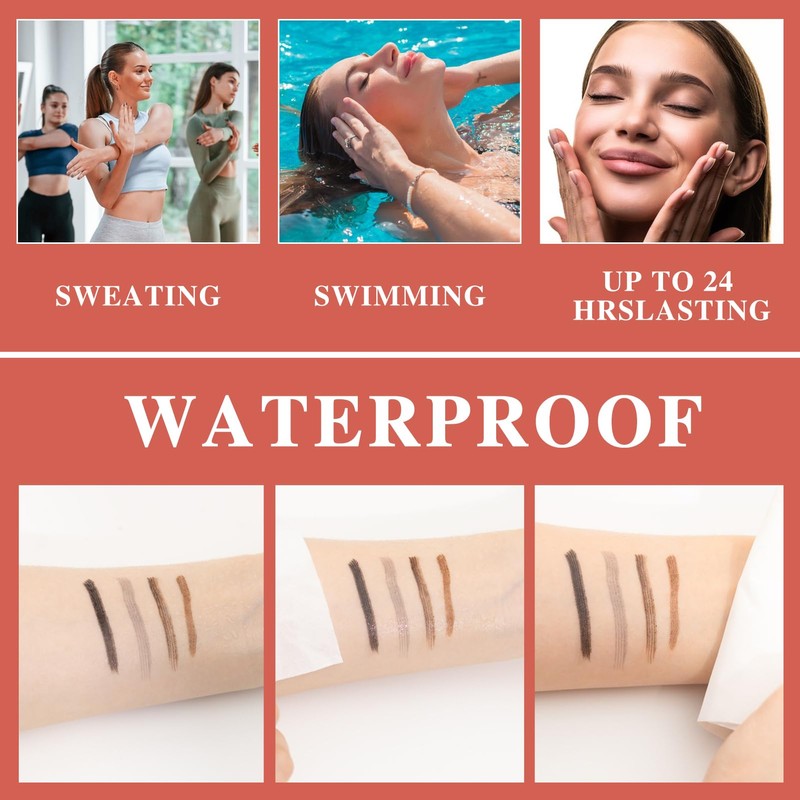 2-in-1 Eyebrow Pencil and Eyebrow Gel, Eyebrow Pencil with 4