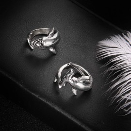 2pcs White Shark and Hammerhead Shark Rings Necklace Ocean Animal Personality Jewelry for Women Men-2pcs Rings