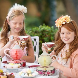 Wettarn 6 Peices Floral Tea Party Decorations Princess Party Tea Honeycomb Tea Party Centerpieces for Tables Spring Summer Birthday Decors 3D Vintage Teapot Vase Decors for Wedding Girls Women