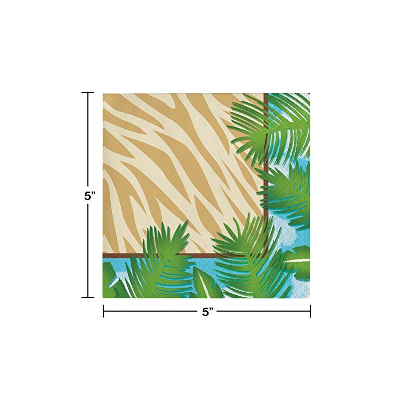 Creative Converting 16 Count 3-Ply Safari Adventure Beverage Napkins, Brown/Green