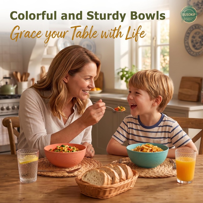 BUSOKIP 40OZ Wheat Straw Bowls Sets of 8, Unbreakable &