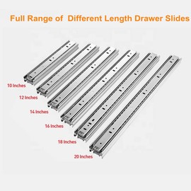 5 Pairs of 16 Inch Drawer Slides 3-Section Full Extension Ball Bearing Side Mount,100 LB Capacity (16 Inch, 5 Pair)