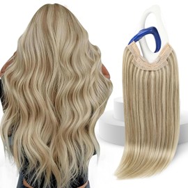 Sunny Hair Wire Hair Extensions Real Human Hair Fish Line Human Hair Extensions Invisible Wire Extensions Golden Blonde with Medium Blonde Highlights #16/22 22 Inch