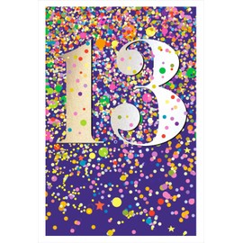 Nigel Quiney Girls 13th Birthday Card - Age 13 - Bright Confetti & Stars with Foil Details - Eco-Friendly & Recyclable - Made in Britain