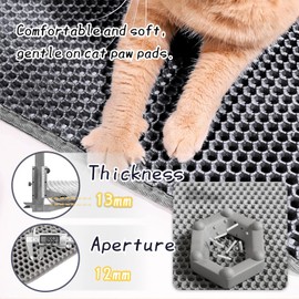Cat Litter Mat, 35"x 24" Honeycomb Cat Litter Trapping Mat, Detachable Double Layer Cat Litter Box Mat, Urine Proof Waterproof Kitty Litter Mat, EVA Cat Litter Catcher Mat, Easy Clean, Washable, Gray