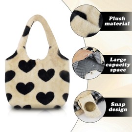 WisePoint Tote Bag, Plush Beach Bag Spacious Work Tote Bag with button, Womens Tote Bag with Heart-shaped Pattern for Travel (white)