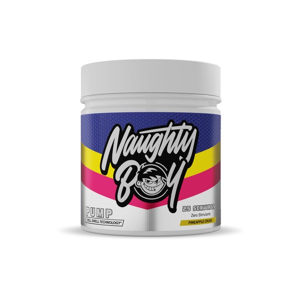 Naughty Boy Cell Swell Technology, Non Stimulant Pre Workout - Pump, Performance & Focus. L-Citrulline 6g, Beta Alanine 3.2g and Added Arginine, 400g - 25 Servings (Pineapple Crush)