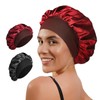Norhogo Satin Bonnet Sleep Cap, Pack of 2, Breathable Sleep Cap, Night Cap, Silk Sleep Cap with Elastic Band for Women and Girls, with Two Additional Shampoo Caps (Black, Red)