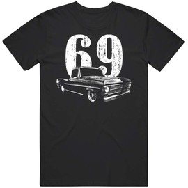 PurpleMonkeyTees 1969 F100 Pickup Truck Front Three Quarter View with Year T Shirt XL Black
