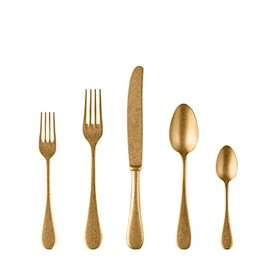 MEPRA 1097VI22005 Vintage Gold 5-Piece Durable 18/10 Stainless Steel American Style Flatware Cutlery Set for Fine Dining, Dishwasher Safe, Service for 1