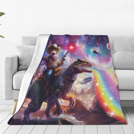 Funny Cat Dinosaur Blanket Galaxy Space Rainbow Decor Throw Blanket Cozy Plush Flannel Fleece Warm Soft Lightweight Fuzzy Blanket Funny Gifts for Boys Girls Teens Women for Bed Sofa Couch 40"X50"