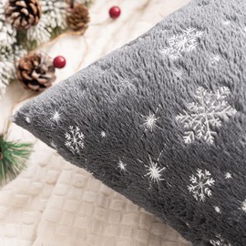 MIULEE Pack of 2 Christmas Cushion Covers Faux Fur Throw Pillow Cover Fluffy Soft Decorative with Snow Patterns Square Pillow Covers Plush Case for Sofa Bedroom 18 x 18 Inches 45 x 45 cm Grey