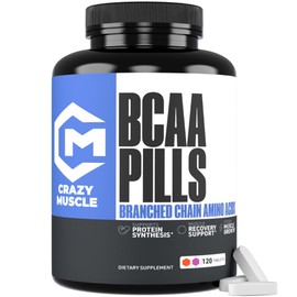 Crazy Muscle Suplemento De Píldoras De Bcaa Con Una Proporción Perfecta De 211 De Aminoácidos De Cadena Ramificada, 1000 Mg De Bcaa Por Píldora(Mejor 