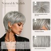 Peluca de cabello humano Pixie de 4 pulgadas gris plateado