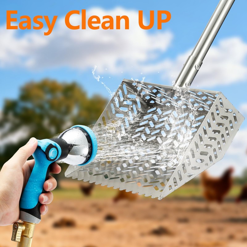 Toomprover 304 Stainless Steel Chicken Poop Scooper & Rake 2-in-1