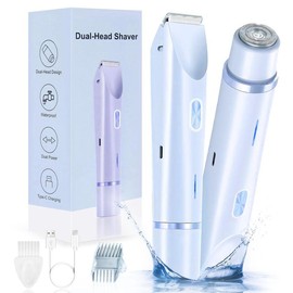 Electric Bikini Trimmer for Women, Rechargeable 2 in 1 Body & Facial Hair Removal, Waterproof Wet & Dry Use Trimmer for Women, Winter & New Year Gift, Valentine's Day Gift:_Blue