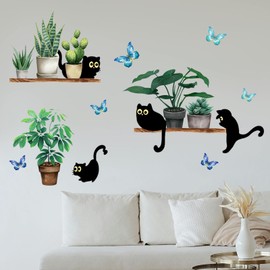 LKCCTK Wall Sticker Wall Decor Stylish Cute Cat Animal House Plant Flower Green Wall Sticker DIY Toilet Room Bedroom Stairs Living Room Decor