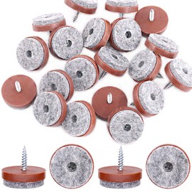 Glarks 52Pcs 28mm Brown Screw-on Furniture Antiskid Felt Pad Slider Floor Protector for Wooden Leg Feet of Chair Table Sofa Stool (52Pcs 28MM)