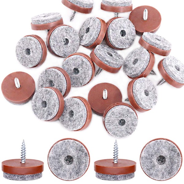 Glarks 52Pcs 28mm Brown Screw-on Furniture Antiskid Felt Pad Slider
