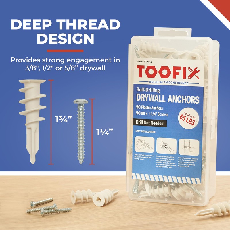 Toofix Self Drilling Drywall Anchor Kit - Wall Anchors and