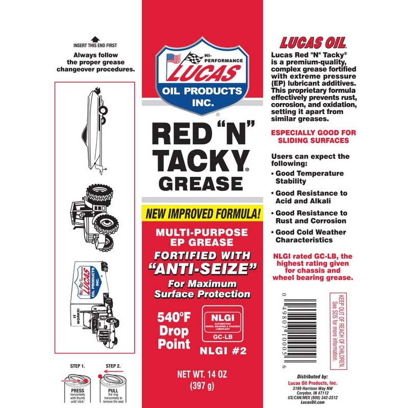 Lucas Oil 10005 Red N Tacky Grease - 14 Ounce