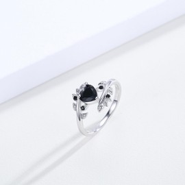 Leaf Zircon Rings for Women S925 Sterling Silver Leaf Rings Adjustable Heart Zircon Leaf Jewellery Gift for Birthday Christmas, Sterling Silver
