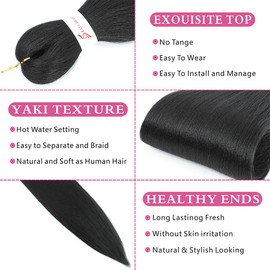 Braiding Hair Pre Stretched 20 Inch 8 Packs Pre Stretched Braiding Hair For Braiding For Box Braids Hot Water Setting Soft Yaki Texture Easy To Twist(20Inch,1B)