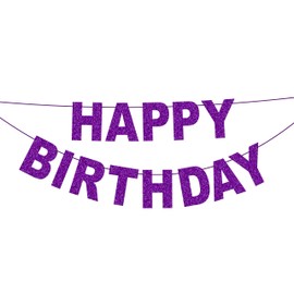 Seyal® DIY Purple Glitter Happy Birthdy Banner 10Ft Holograthic Birthday Banner Birthday Party Decoration Supplies