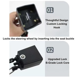 BADIABO Steering Wheel Lock & Seat Belt Lock Anti-Theft Device - Universal Fit Most Cars/Truck/SUV/Van - Multi-Functional Car Security with 2 Keys - Lightweight Compact Design, Red