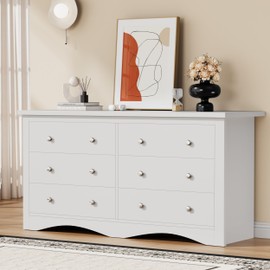 YESHOMY Dresser for Bedroom with 6 Drawers, Modern Chest of Drawers, Wooden Dressers, TV Stand for Living Room,Closet, Hallway (White)