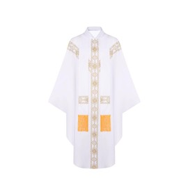 Yolata Catholic Priest Robe Adult Men Priest Costume Chasuble for Catholic Priests (white, XL)