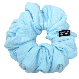 Jumbo Double Gauze Scrunchies for Women Girls, Frizz Prevention, Sleep Hair Holder, Large Elastic Ties Band for Ponytail Bun, Hair Ties for Breakage Prevention (Baby Blue)