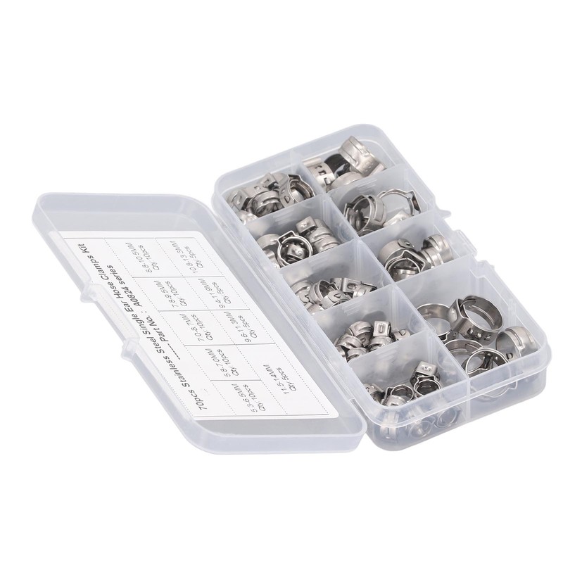 70Pcs Single Ear Hose Clamp Kit Stainless Steel Stepless 9