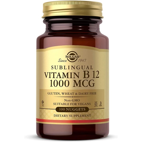 Solgar Vitamin B12 1000 mcg, 100 Nuggets - Energy Metabolism, Nervous System Support, Heart Health - Non-GMO, Vegan, Gluten Free, Dairy Free, Kosher, Halal - 100 Servings