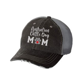 Trenz Shirt Company Women's Embroidered Dog Mom Distressed Baseball Cap, Black/Grey-Australian Cattle Dog
