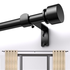 Black Curtain Rod 17 to 75 or 82 inch Max, Thick Rod, Adjustable and Heavy Duty Curtain Rod for Windows 17 to 78 inch