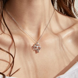 jiamiaoi Genuine 925 Silver Necklace for Women Girls Dancing Diamond 5A + Cubic Zirconia Silver Pendant Chain Length: 45 + 3 cm, Silver, maple leaf