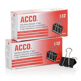 ACCO Clips de carpeta, mediano, negro, 12 por caja, 2 cajas (72062)