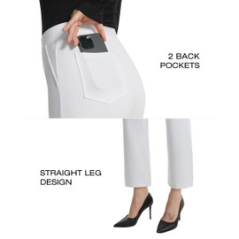 AFITNE Women's Yoga Dress Pants High Waisted Stretchy Work Pants Straight Leg Pull On Business Casual Crop Slacks with Pockets Comfy Formal Ankle Pants White 26",S