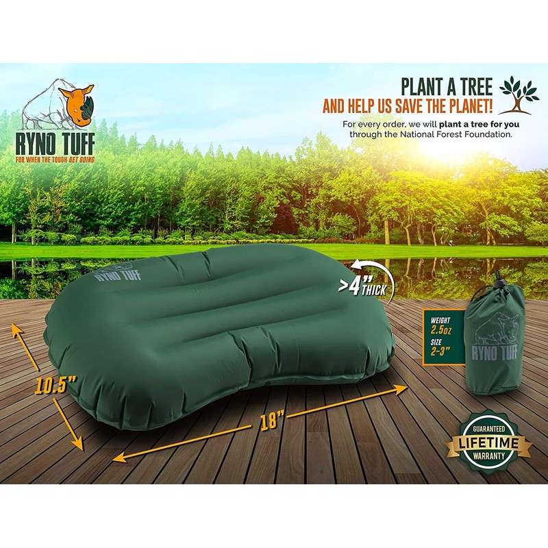 Ryno Tuff Inflatable Outdoor Camping Pillow with Knitted Fabric for